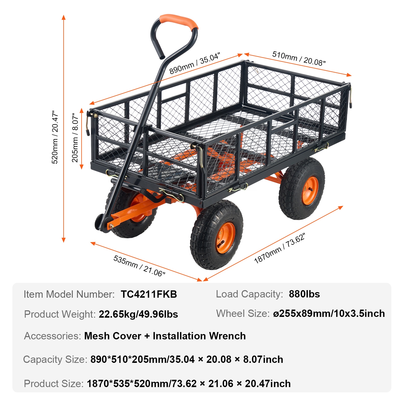 Garden Dump Cart With 2-in-1 Handle Heavy Duty Metal Wagon_voghion.com